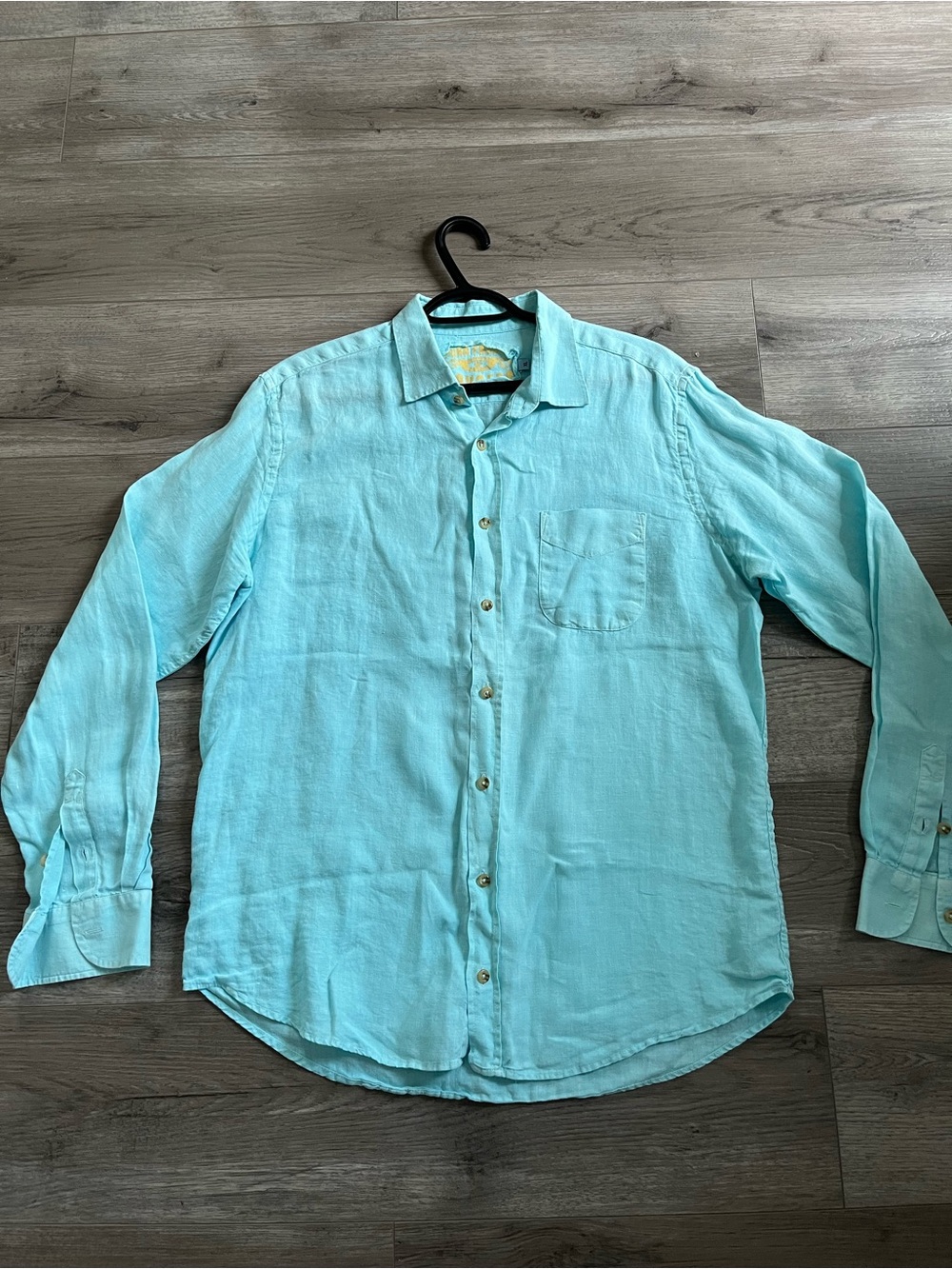 Vintage Havana Aqua Blue Linen Button-Down Shirt
